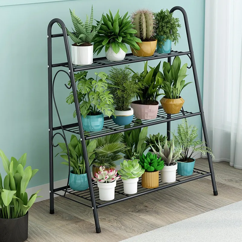 Multi-Purpose Wrought Iron 3-Layer Balcony Flower Stand Flower Pot Rack Hanging Flower Rack Simple Modern Plant Stand