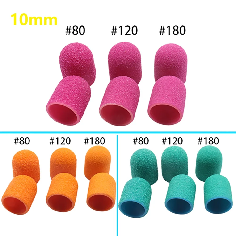 10 Pcs Nail Sanding Caps with Bit Nail Drill Bits For Foot File Callus Remover, Manicure Pedicure Nail Polisher #80 #120 #180 10