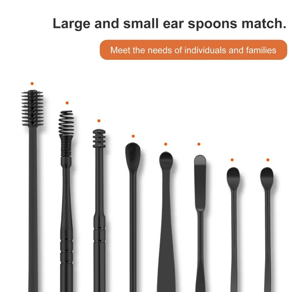 8Pcs/Set Sturdy Ear Picking Spoon Tools Portable Earwax Removal Tools Stainless Steel Ear Pick Wax Remover Set Children Use