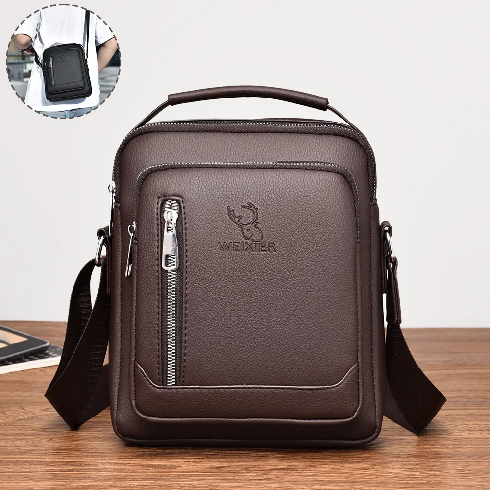 Men One Shoulder Cross Body Messenger Bag Pouch Fashion Advanced Business Sense PU Leather Male Commuter Messenger Crossbody Bag