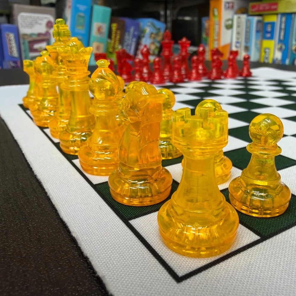 4 Players Chess , Translucent Pieces, 1 pc 35cm/13.78in Chess mat 64pcs Colorful Chess（4 different color 16 PCS per color） view 3