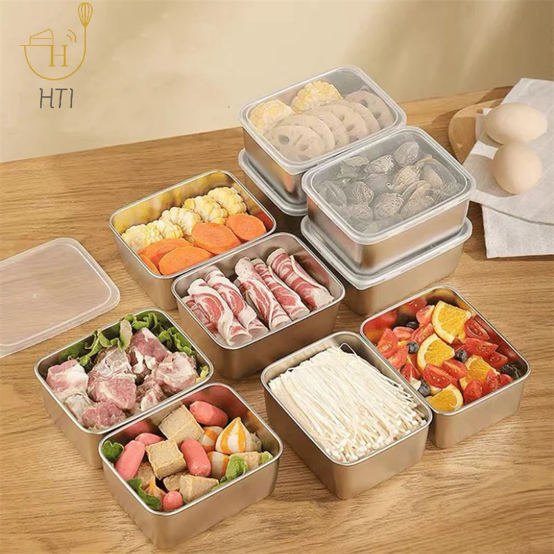 1PC 600ml Stainless Steel Refrigerator Food Storage Box With Plastic Lid Prepare Food Freshness Preservation Box Picnic Box