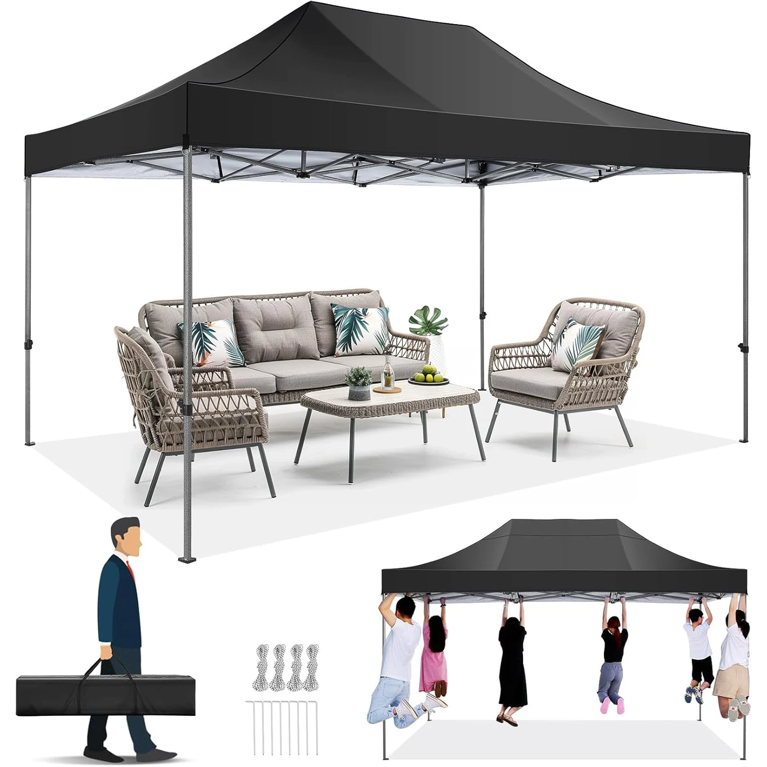 10x15 Heavy Duty Pop up Canopy Tent Easy Up Commercial Outdoor Canopy Wedding Party Tents for Parties All Season Wind & Waterproof Gazebo with Carry Bag(Frame Thickened)