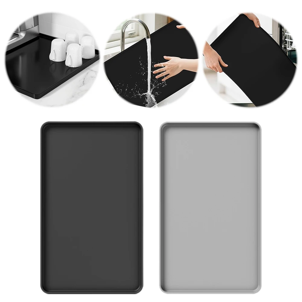 Solid Color Drying Mat Anti-Slip Thicken Dish Drying Pad Heat Resistant Silicone Tray Coaster for Espresso Machine Station