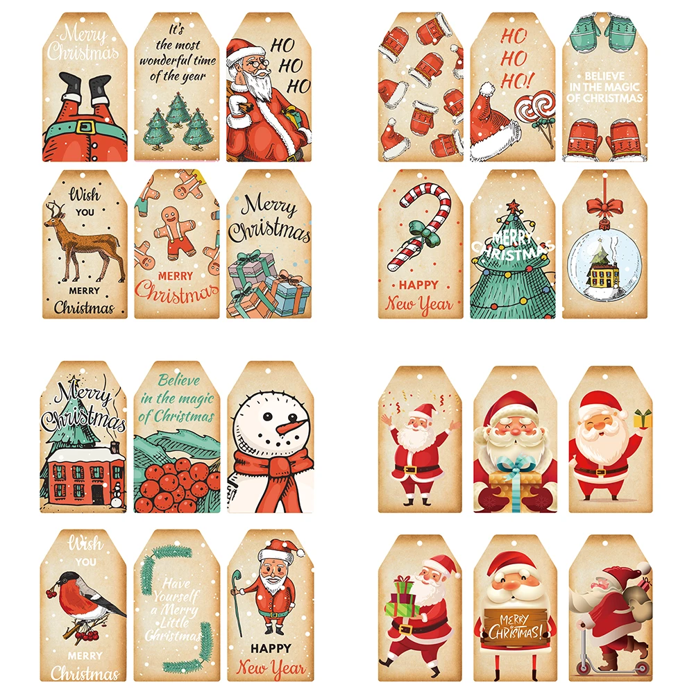 60 pezzi di etichette regalo di carta natalizia Vintage con stringa retrò babbo natale pupazzo di neve etichette appese regali di natale forniture