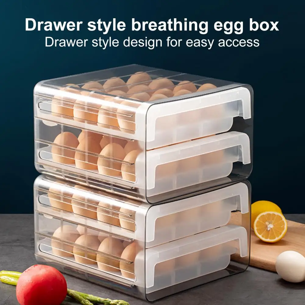 Ventilated Egg Carton Fresh-keeping Egg Storage Box Stackable Egg Preservation Organizer for Fridge Transparent Box with Lid