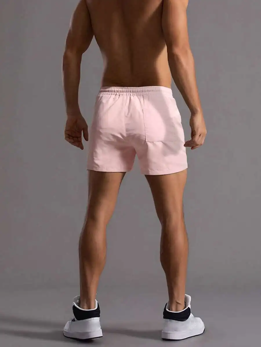 

Men Solid Color Lightweight Shorts With Elastic Waistband And Black Drawstring