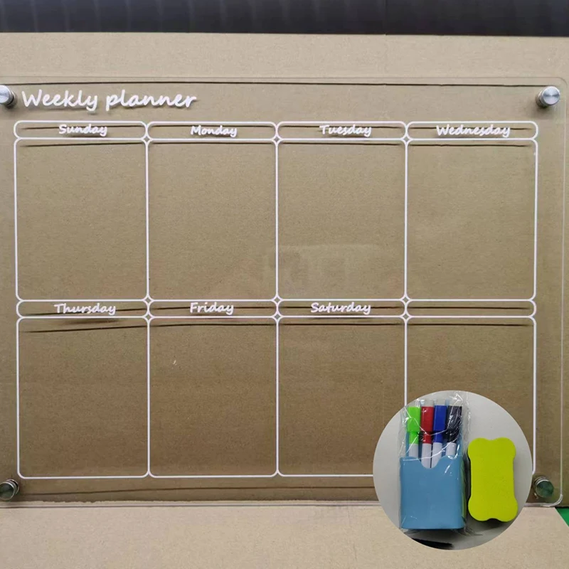 Magnetic Notepad Calendar Acrylic Weekly Monthly Meal Planner Erasable Board Weekly Calendar Refrigerator Message Board Durable