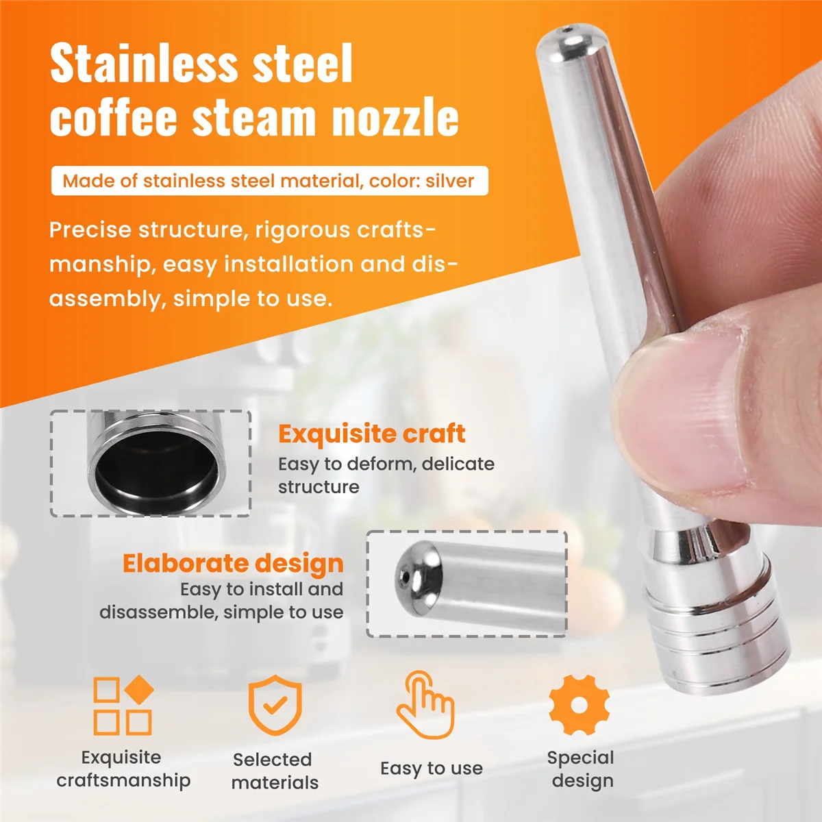 Steam Nozzle Tip Spout for Delonghi Dedica EC680/EC685, EC9335, ECP3420, ECO310, Milk Foam Inner Tube, Stainless Steel