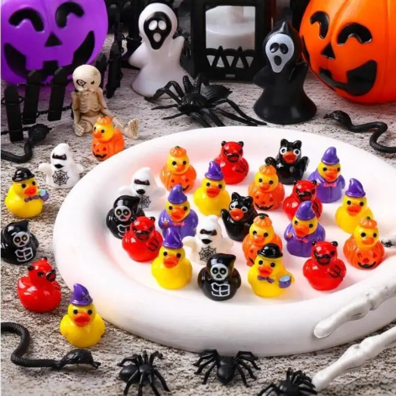 【CC】8Pcs/set Mini Resin Halloween Ducks And Ghost Miniatures Figurines Bulk For Garden Fairy Micro Landscape Home DIY Decoratio