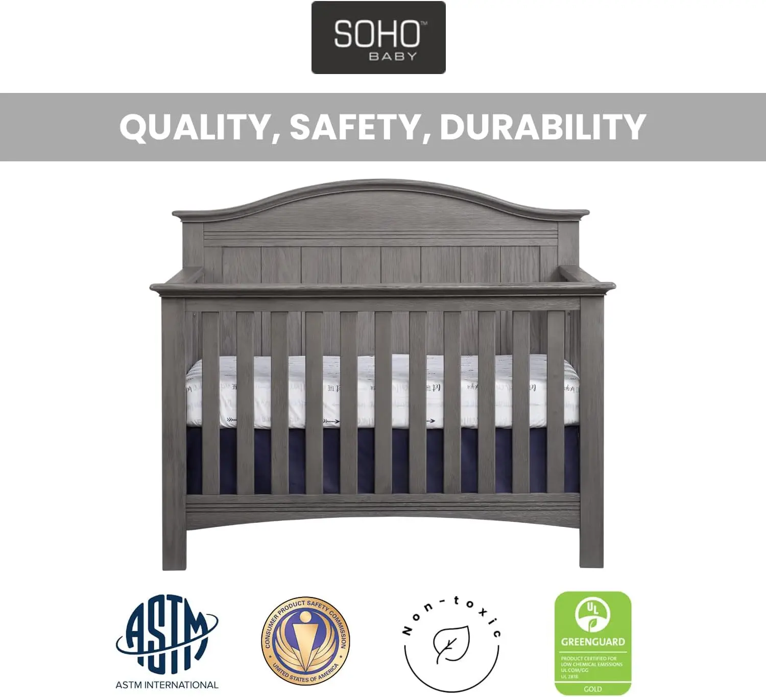 Soho Baby Chandler Premium 4-In-1 Converteerbare Wieg, Grafietgrijs, Greenguard Goud Gecertificeerd Meisjesbed