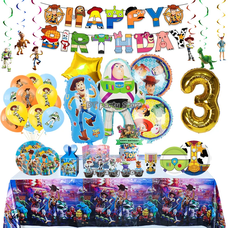 Buzz Lightyear Toy Story Birthday Party Decoration Disney Woody Big Balloon For Kid Event Supplies Disposable Tableware Backdrop