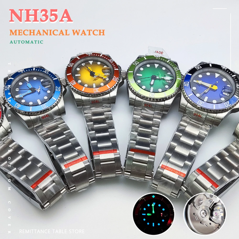 40mm Men\'s Watch NH35 Movement Red.Yellow.Blue.Super Bright Luminous Dial Submarine Bezel For Divers Mechanical Men\'s Watch