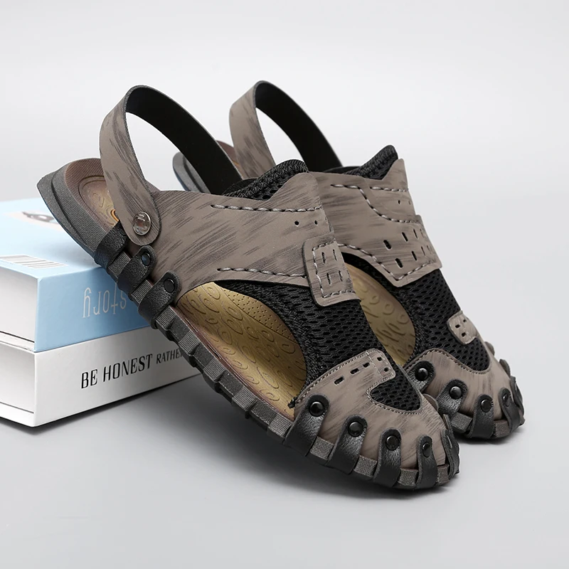 

Summer Men Sandals Genuine Leather Mens Casual Shoes Outdoor Men Leather Sandals for Men Beach Shoes Roman mens Shoes