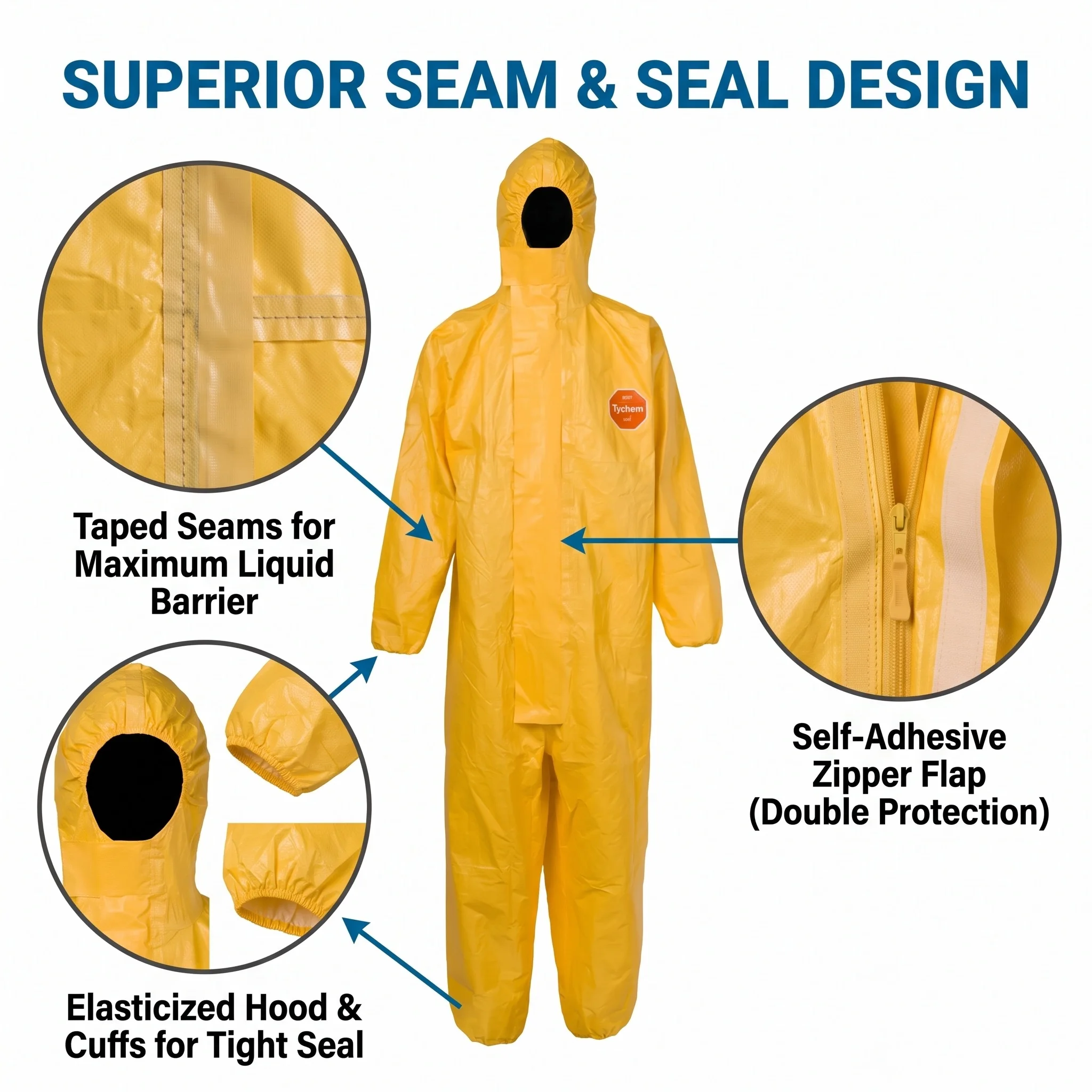 Dupont Tychem 2000 Chemical Protection Suit Waterproof Yellow Hazmat Suits Full Body Disposable Coveralls PPE Safety Workwear