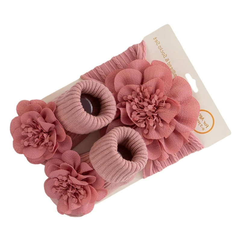 Calcetines antideslizantes para suelo con diadema flores para bebé, regalo ducha para recién nacido, 2 uds.