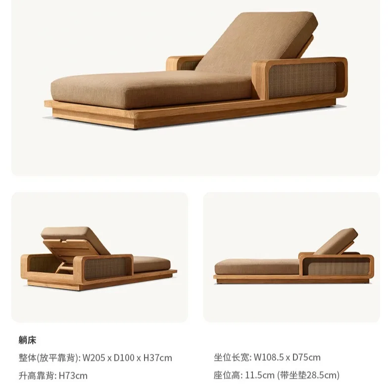 Outdoor teak sofa waterproof sunscreen villa courtyard garden hotel terrace preservative solid wood sofa coffee table