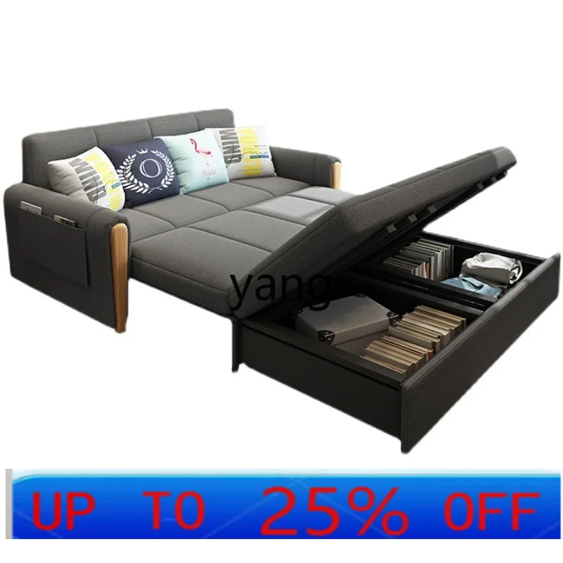 

LTT solid wood sofa bed foldable multi-functional storage small apartment living room double sofa