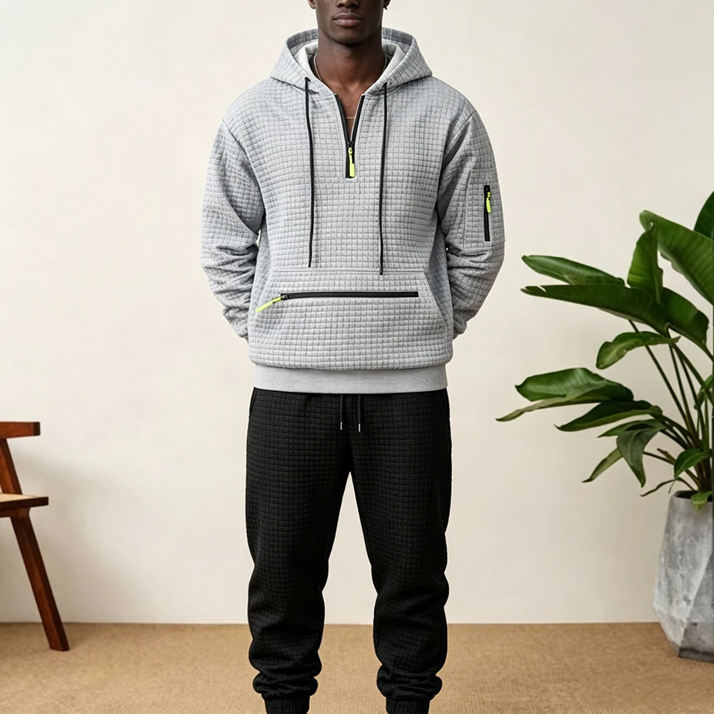 Heren 2-delige waffle grid tra - Streetwear Zipper recensie en prijs