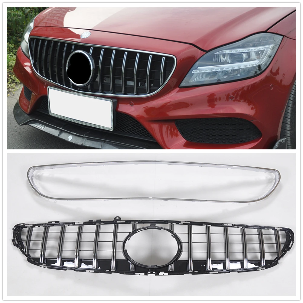 For Mercedes-Benz W218 CLS Class CLS300 CLS350 CLS400 CLS500 CLS550 2015-2018 Front Grille Grill W/ Frame Upper Bumper Hood Mesh