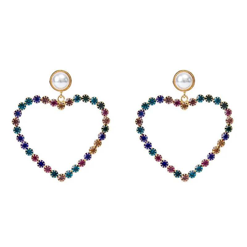 Personality super flash diamond claw chain love earrings temperament trend light luxury niche earrings women's heart-shaped colo