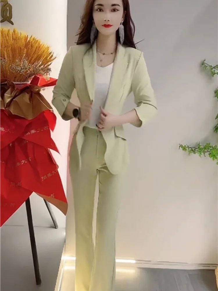 

Faionable Early Autumn Two-Piece Set Slimming Micro Flare Pants Ele Sle Svel Fraance Wind Jaet