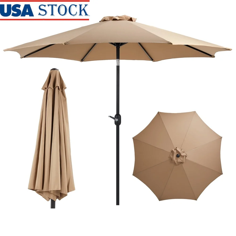 

9 Foot Outdoor Market Umbrella with Crank Tilt Waterproof UV Protection Patio Garden Beach Cafe Durable Steel Frame