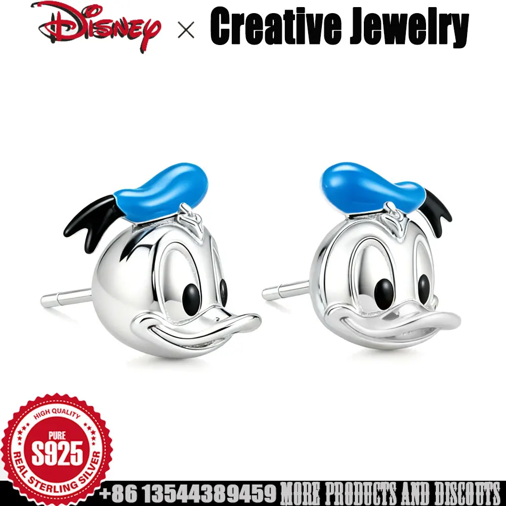 

Серьги из стерлингового серебра 925 пробы для женщин, милые серьги-гвоздики с рисунком Диснея Дональда Дака, высокое качество, роскошные ювелирные изделия, подарок