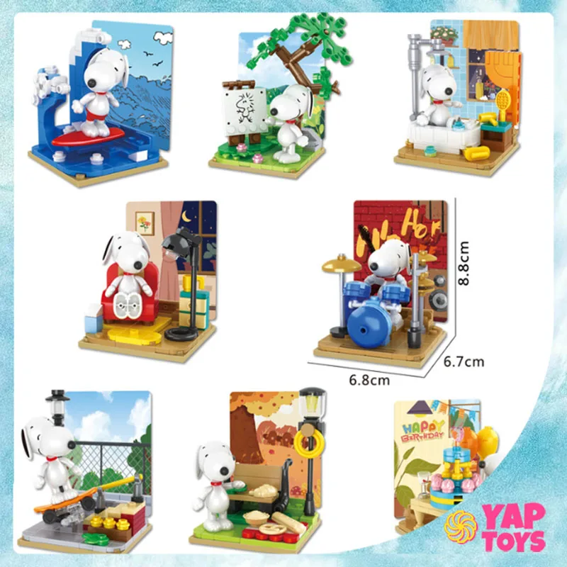 

Genuine Peanuts Snoopy Building Blocks Anime Figure Models Bricks Desktop Decoration Anime Kawaii Dolls Toys Kids Holiday Gifts