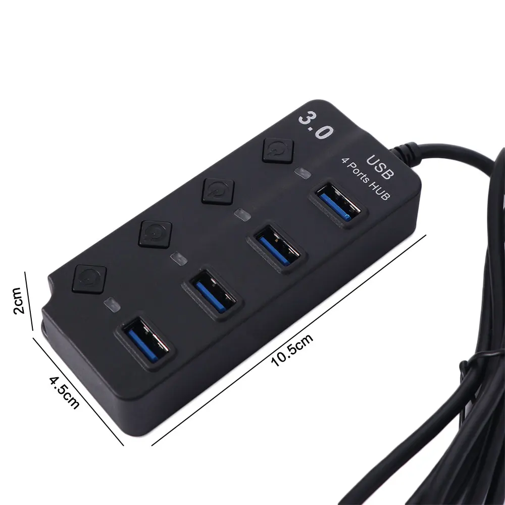 4 Port USB 3.0 Hub 5Gbps High Speed Power Adapter Multiple Expander Hub With Switch Long Cable Multi USB Splitter