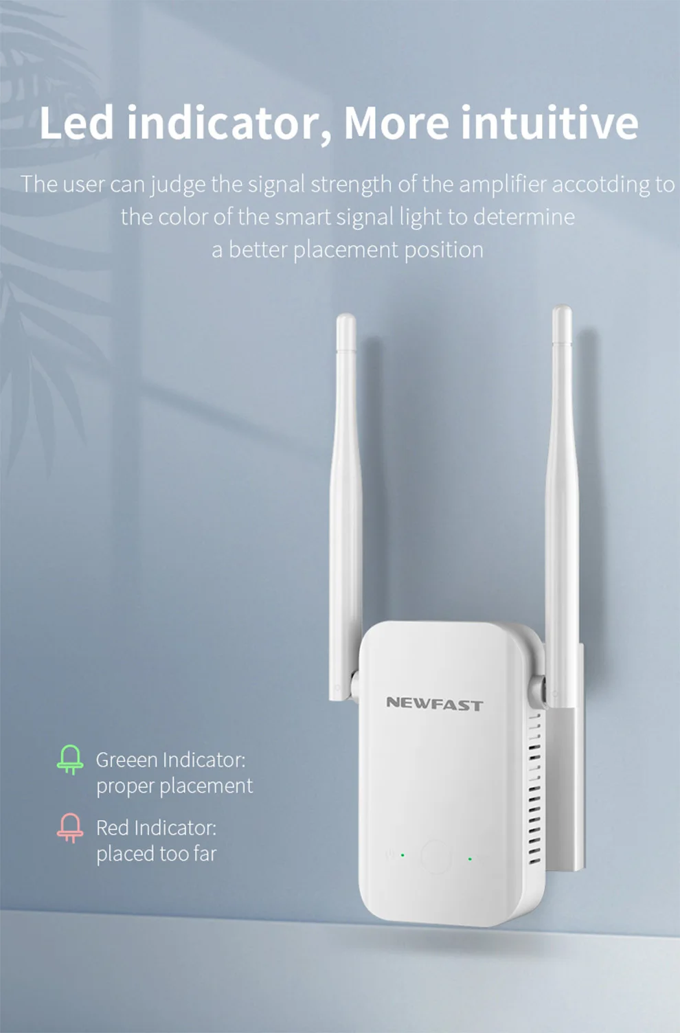 Newfast Маленький усилитель сигнала Wi-Fi 300 Мбит/с 2,4G Wi-Fi повторитель Внешние антенны 2*3 дБи WIFI Extender Простая настройка Plug and Play