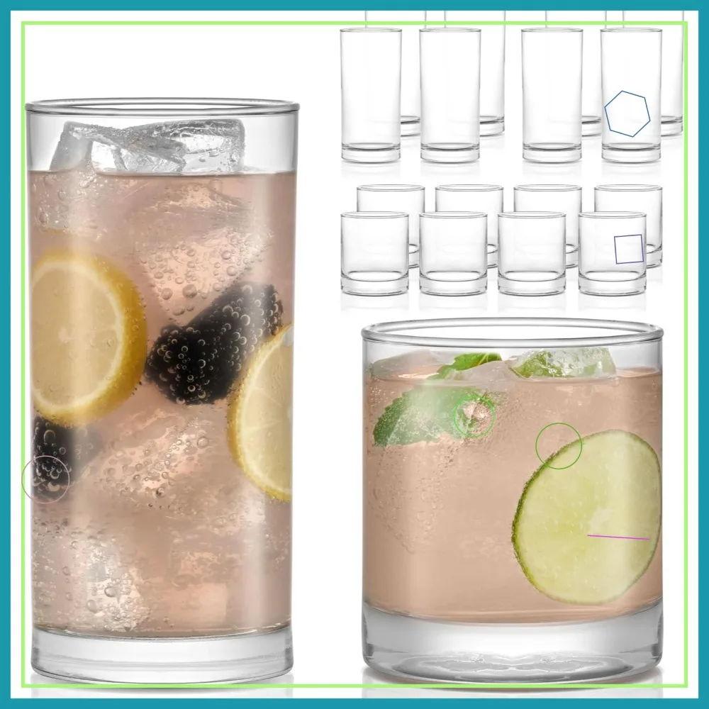

Elegant 16-Piece Drinkware Set, Dishwasher Safe Tumblers and Rocks Glasses for Home Bar