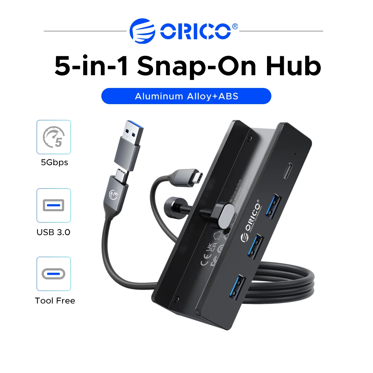 ORICO 5-in-1 USB3.0 Hub 5Gbps Type C Multiport Expander with 3 USB-A Data Ports Accessories for Office Staff College Students
