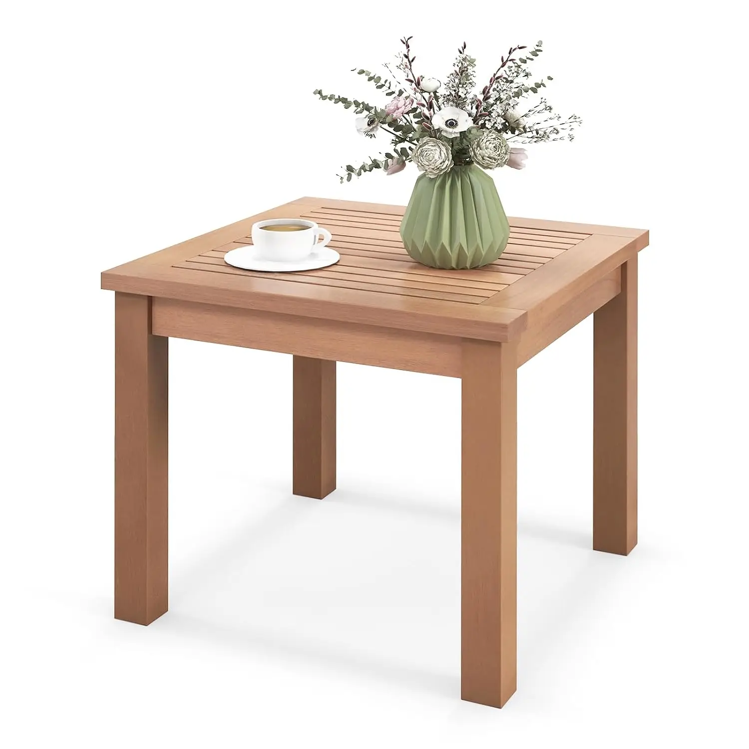 Outdoor Side Table Eucalyptus Wood Square End Table, Wood Patio Table with Slatted Tabletop for Backyard Poolside, Customized