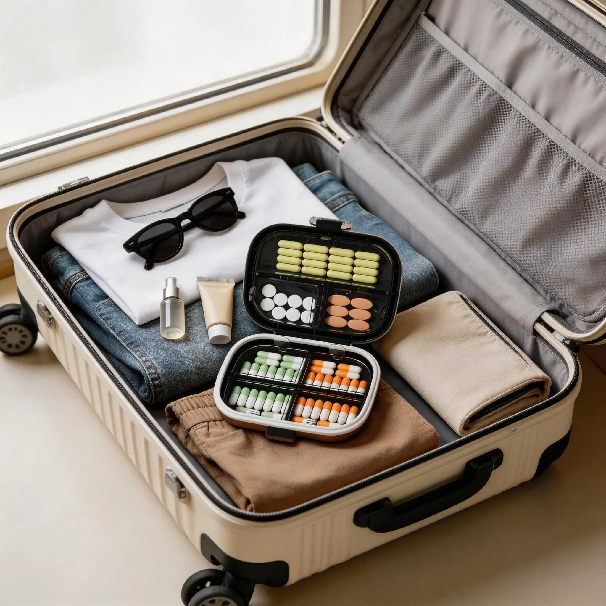 Large capacity storage box, suitable for vitamins, earrings, dustproof and moisture-proof, portable outdoor storage box