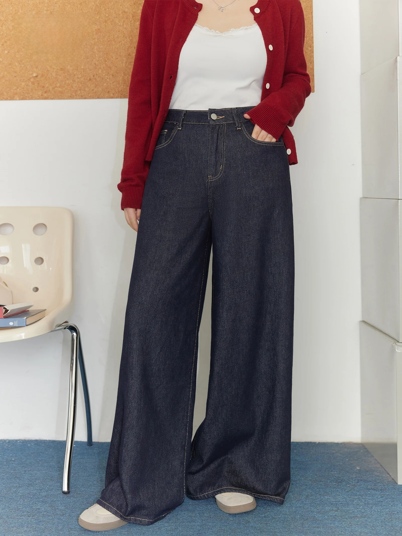 

Широкие джинсы с высокой талией, женские большие размеры, весенняя мода, выцветшая талия, длиной до пола, корейские сле, для поездок на работу