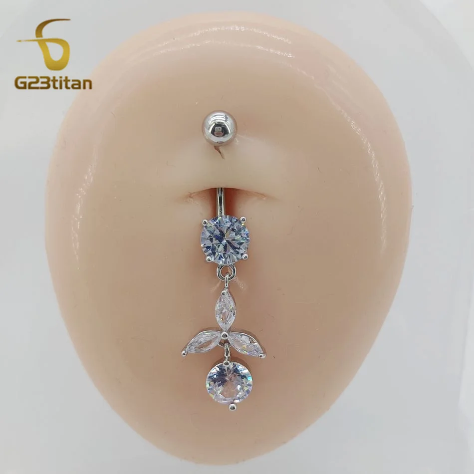 G23titan Silver Color Crystal Zircon Belly Button Ring 6-16mm Titanium Barbell Navel Ring Women Girls Sexy Body Jewelry Piercing