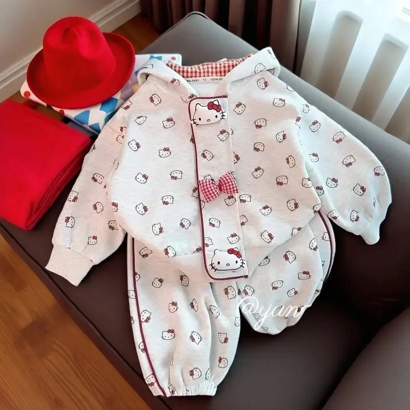

Sanrio Hello Kitty Girls' Hoodie Pants Set Spring Autumn Cartoon Long Sleeves T-Shirt Trousers Sweatshirt Children's Clothing