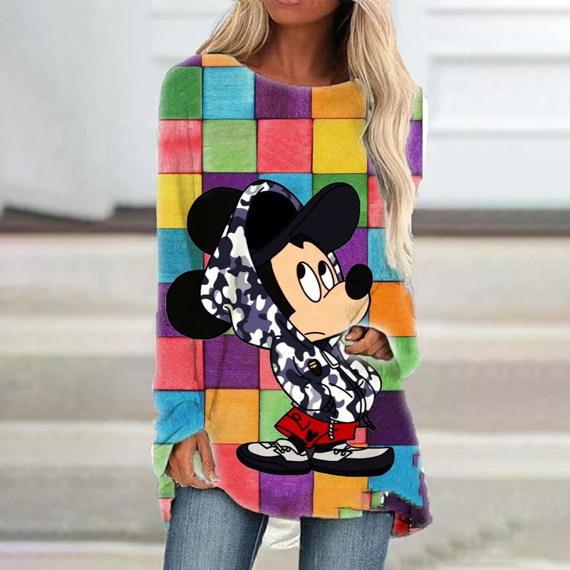 Hot selling street style Mickey Minnie cartoon women's autumn round neck long sleeve pullover T-shirt versatile casual tops y2k