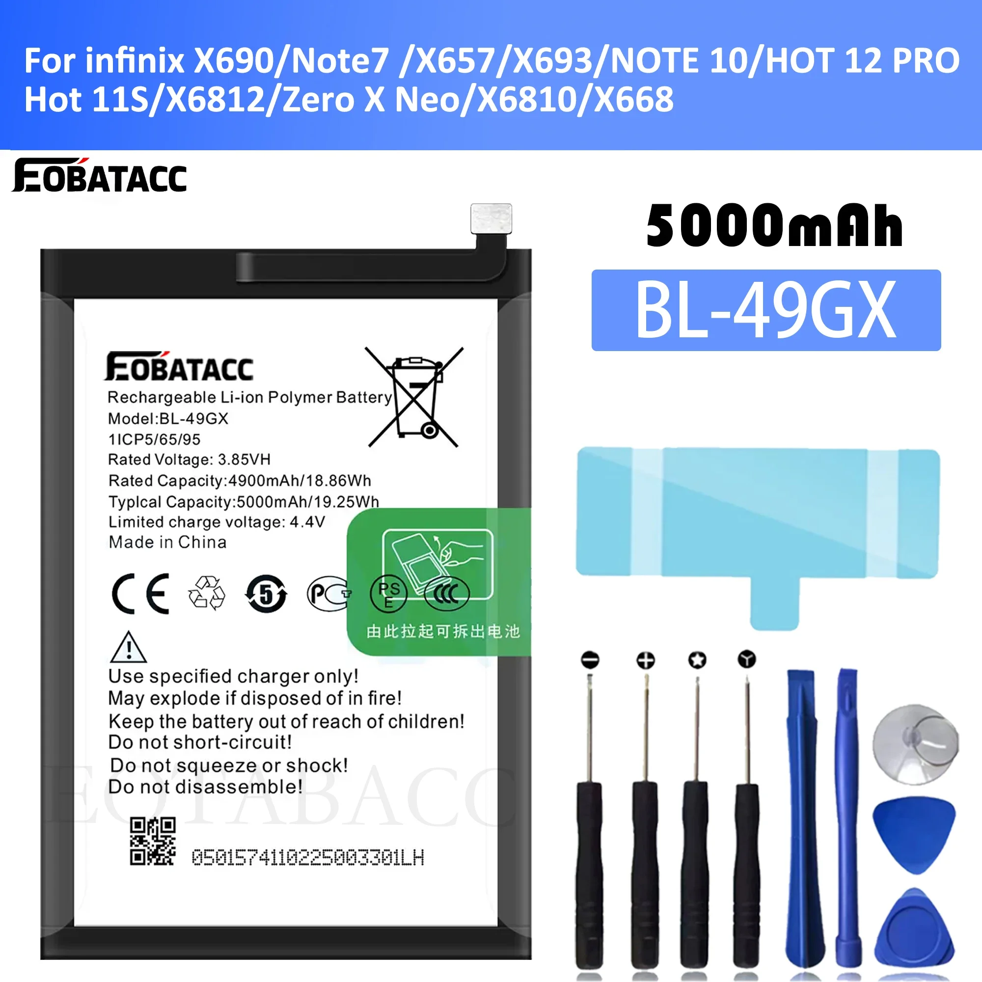 

EOTABACC New 100% High Quality BL-49GX Battery For infinix X690/Note7 /X657/X693/NOTE 10/Hot 11S/X6812/Zero X Neo mobile phone B