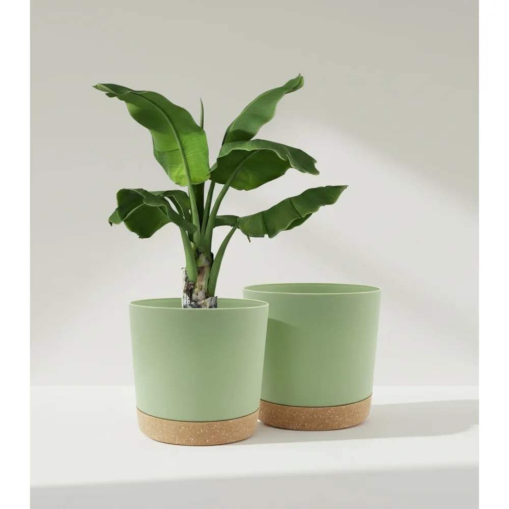 

12 Inch Plant Pots 2 Pack with Drainage Holes & Saucer, Modern Indoor Outdoor Flower Planters for Home Garden Decor