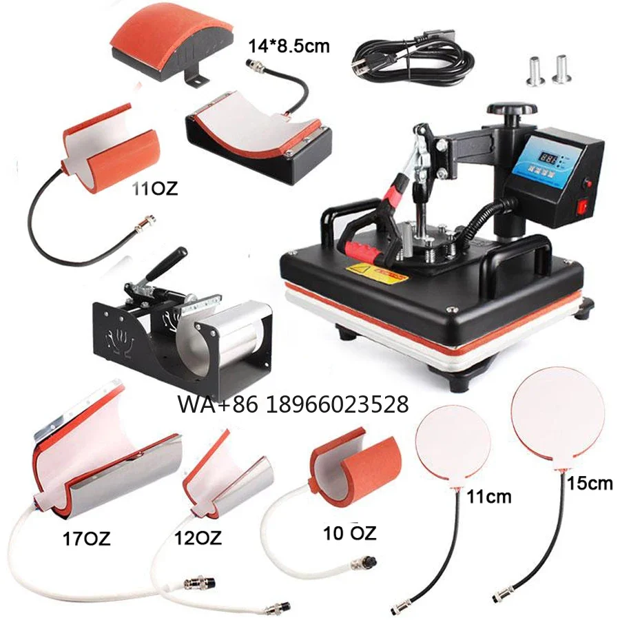 Combo Heat Press Machine 8 1 for T shirt/Mug/Hat/Pone Case/Puzzle Sublimation Heat Press Machine