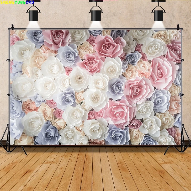 

Vinyl Custom Happy Valentine's Day Photography Backdrops Romantic Flower Roses Birthday Decor Balloons Photo Background RQ-66