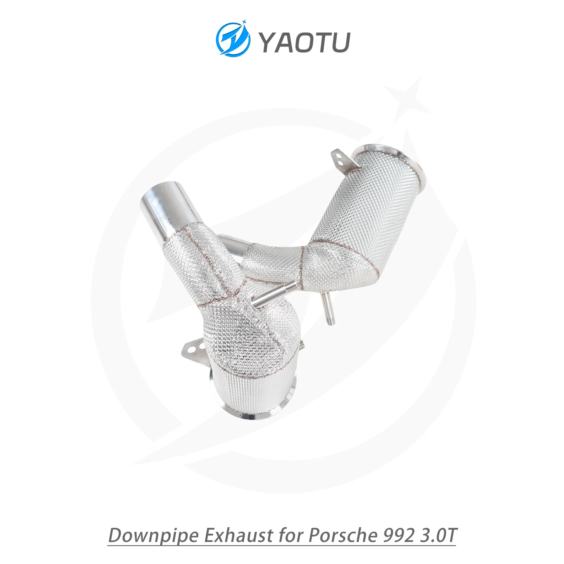 YT Automotive Exhaust System Catted Downpipe with Heat Shield SS304 Mirror Polished 1.5mm Thickness for Porsche 992 3.0T
