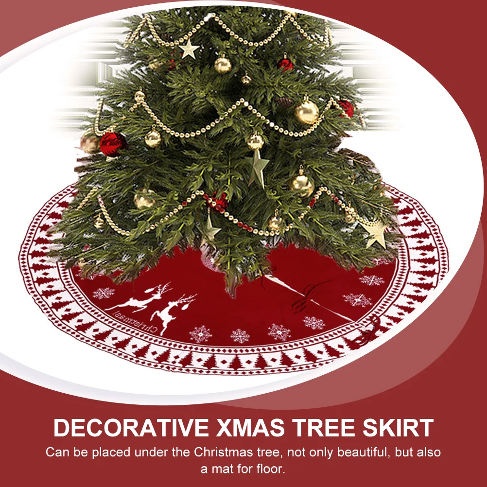 

1pc Christmas Skirt Elegant Elk Pattern Holiday Floor Mat Party Xmas Ornament Festival Decoration Accessory Chic Tree Skirt Xmas