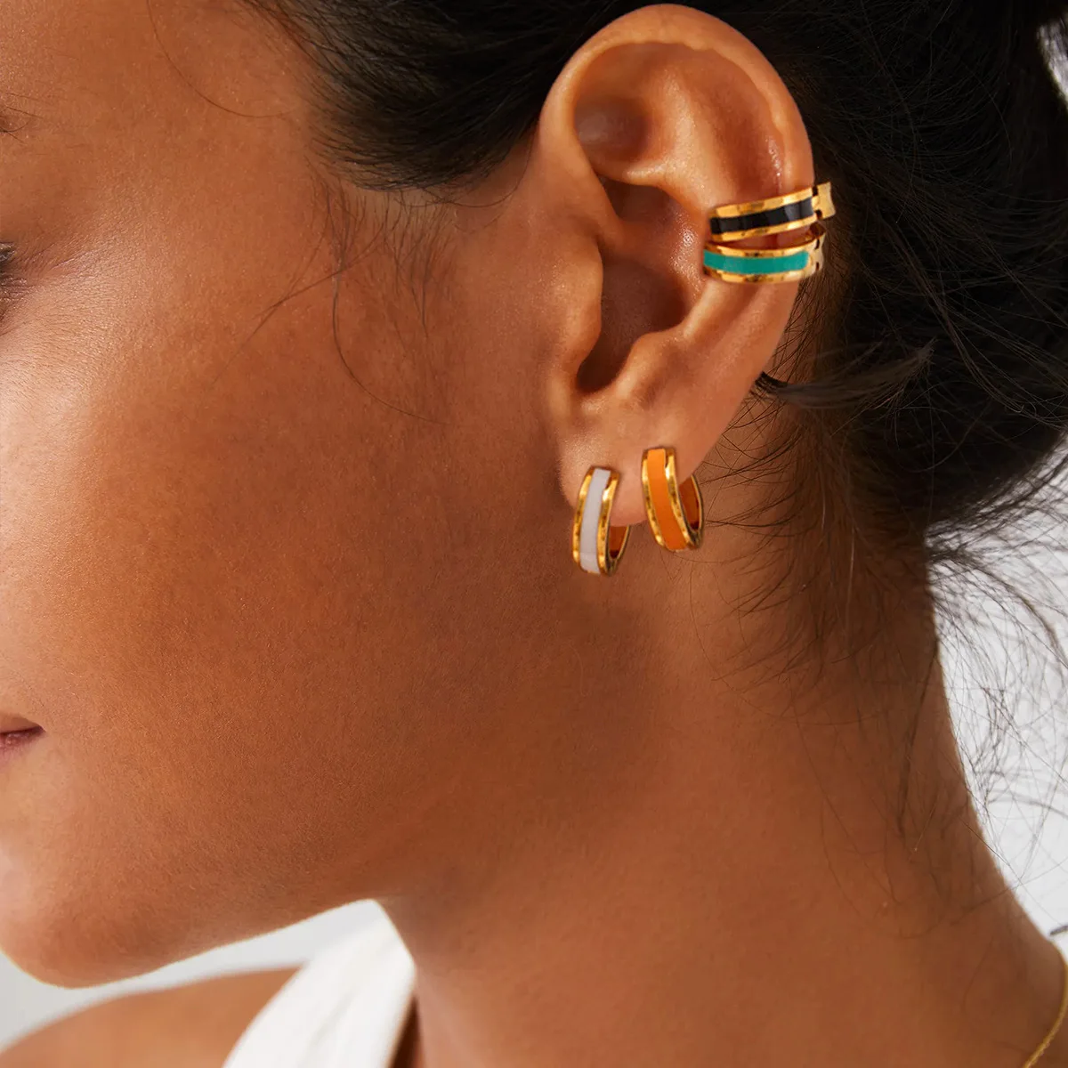 Colorful Enamel Drip Oil Huggie Hoop Earrings 18K Gold Plated 316 Stainless Steel Daily Luxury Fashion Earrings for Men Women