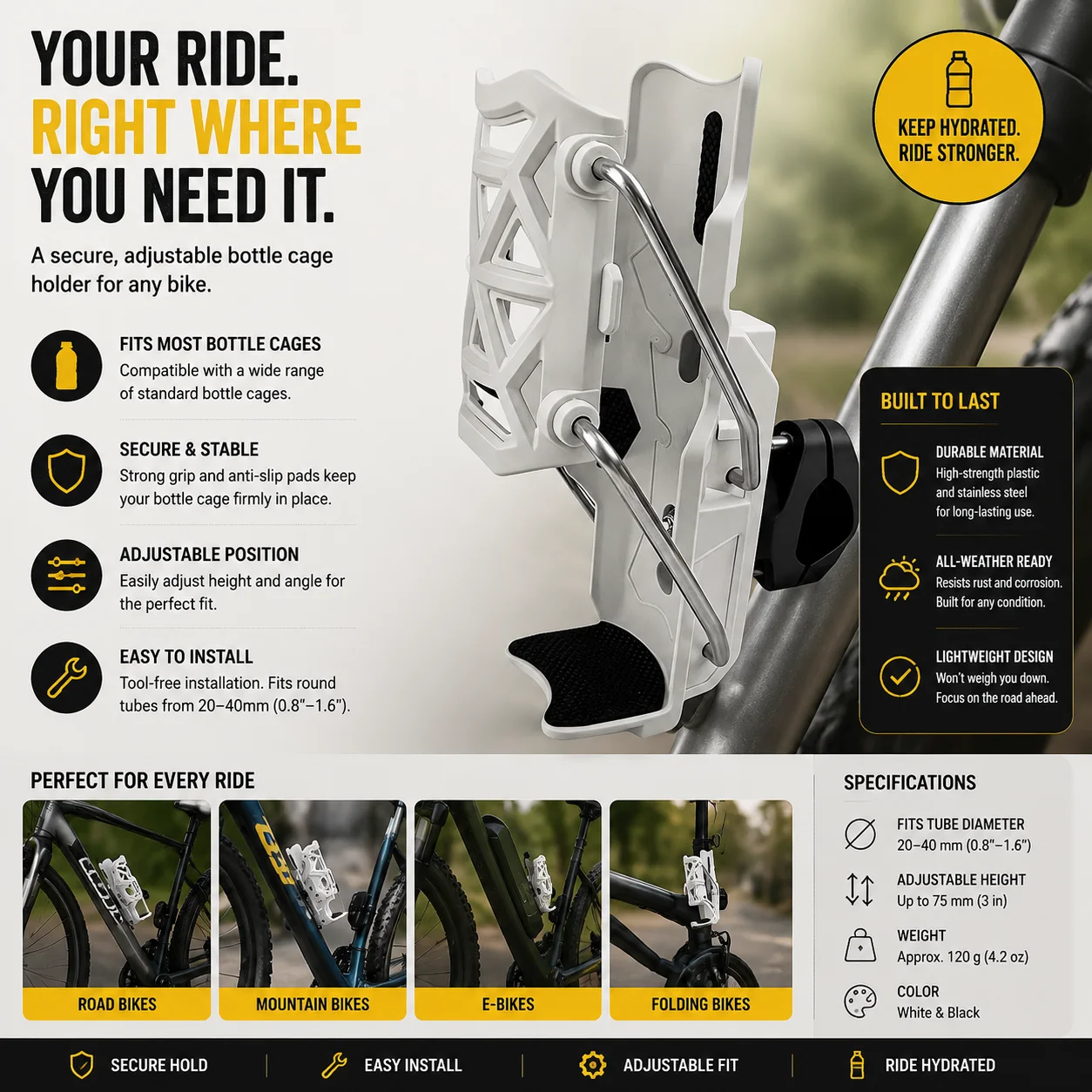 

Universal Bike Motorcycle Water Bottle Holder Adjustable Handlebar Cup Cage adaptive water bottle holder without drilling holes