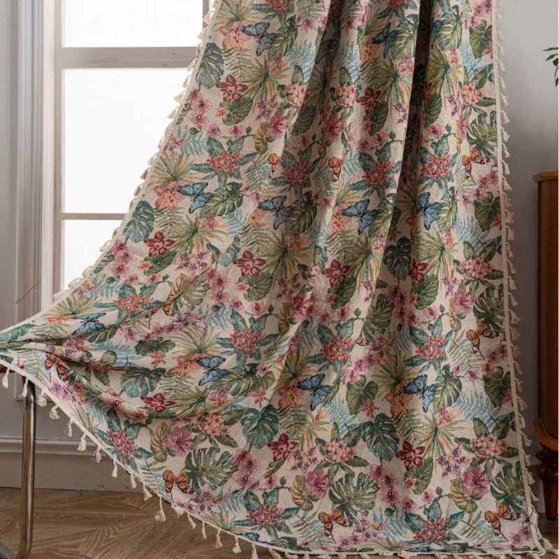 Curtains Jacquard Flowers and Birds GraphicsCurtains for Living Dining Room Bedroom  Kitchen Bathrooms Half-blocking Luxury