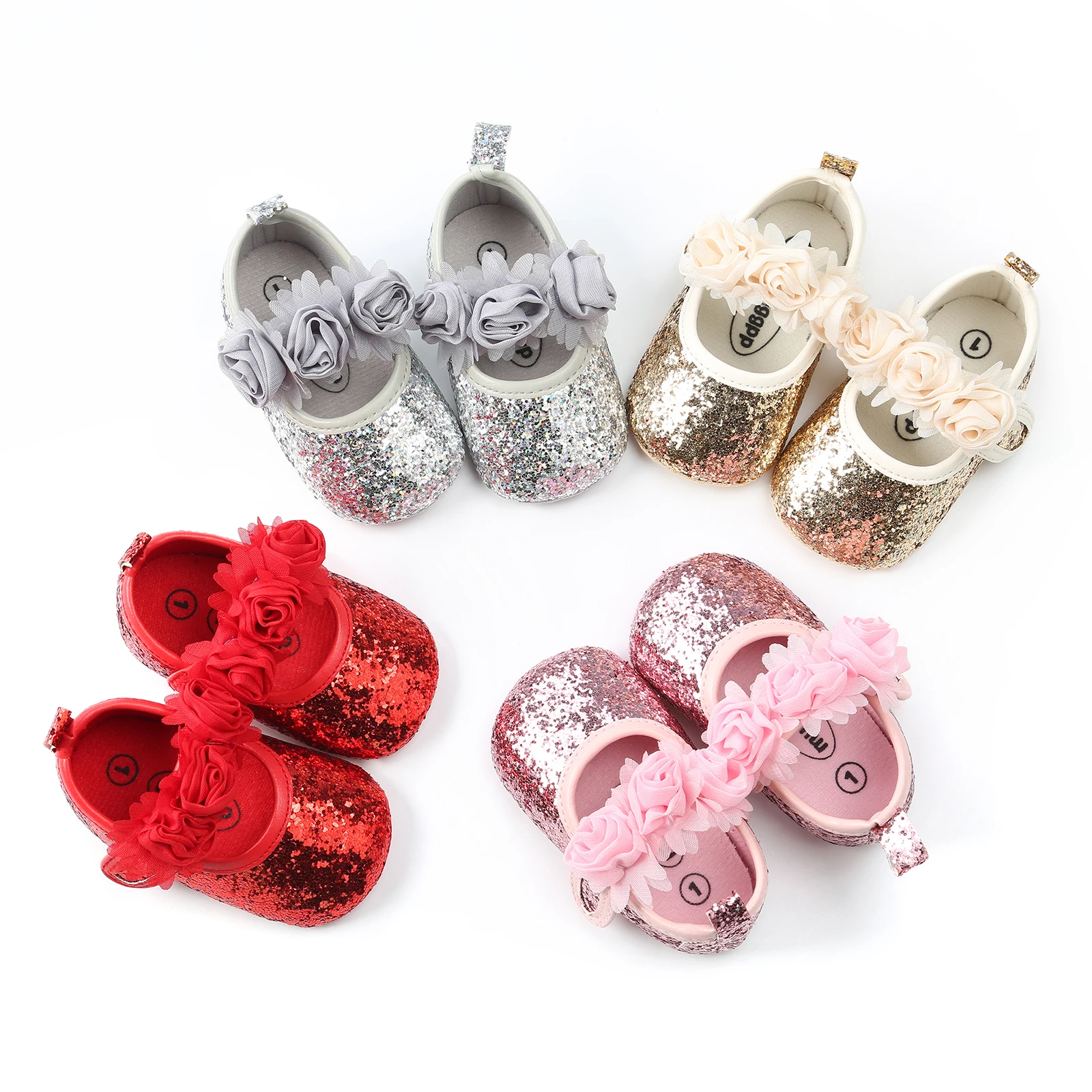 

Baby Girl Baby Shoes Premium Cloth Flats Infant 3D Flower Sparkly Sequin First Walker Crib Princess Shoes for Baby First Walkers