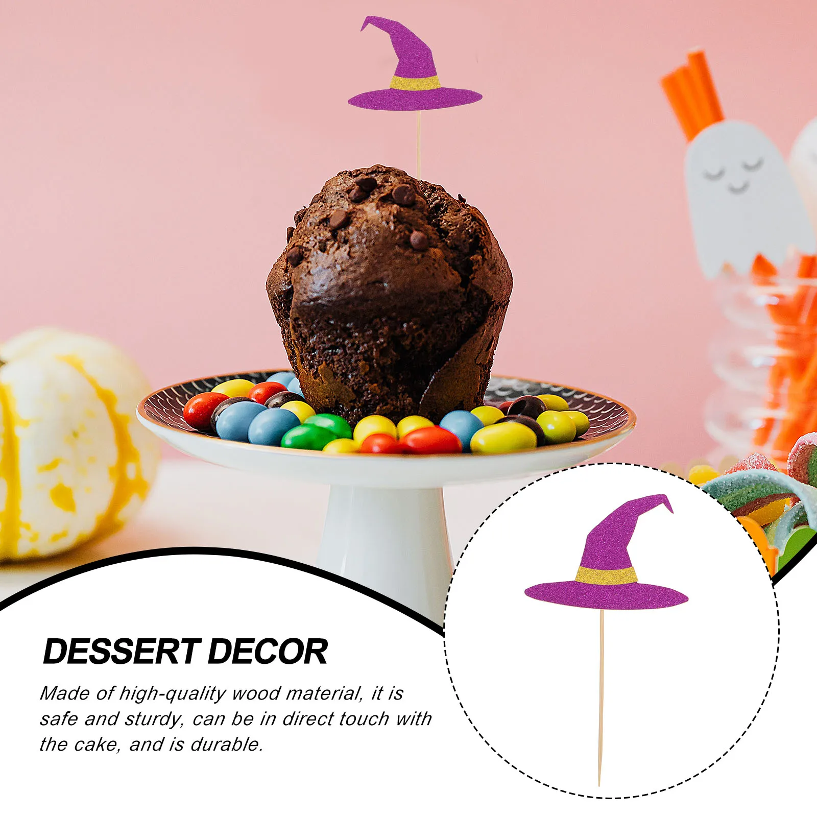 

Pcs Halloween Witch Hat Cake Picks Wooden Party Supplies For Birthday Dessert Decoration Sturdy Long Stick Assorted Colors Cake
